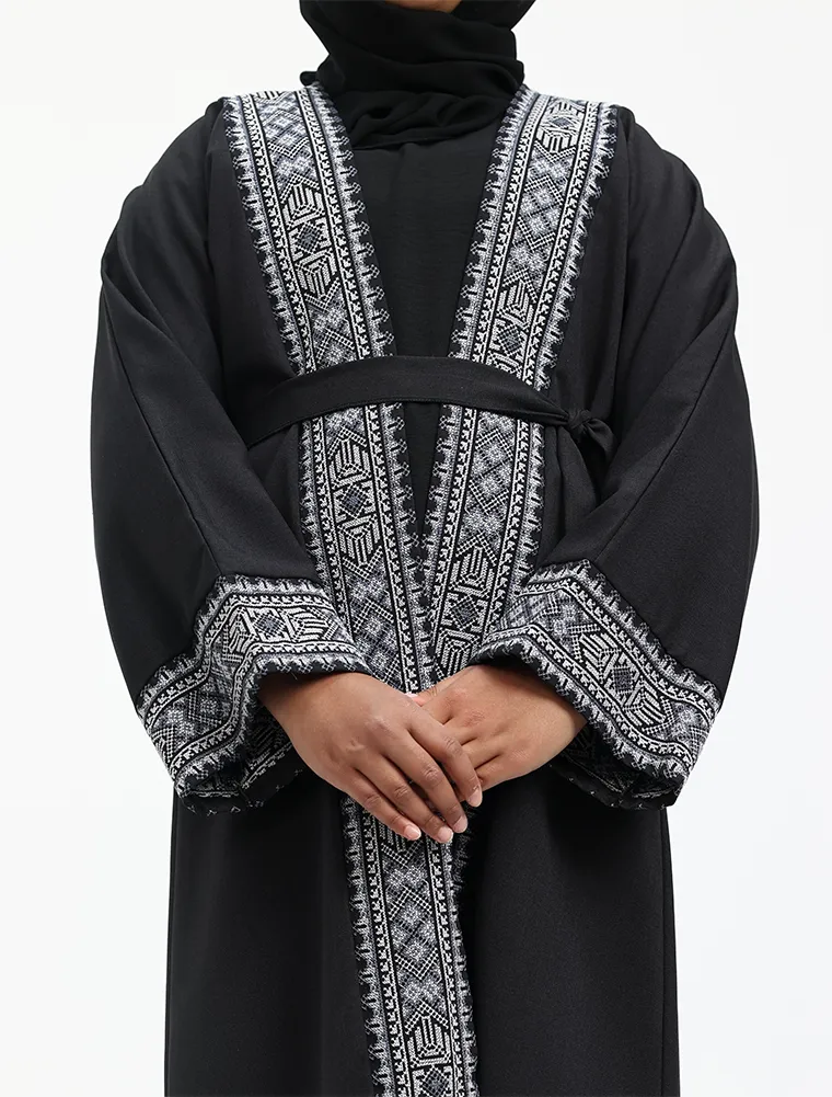 Black 2 Piece Moroccan Embroidery Girl Abaya